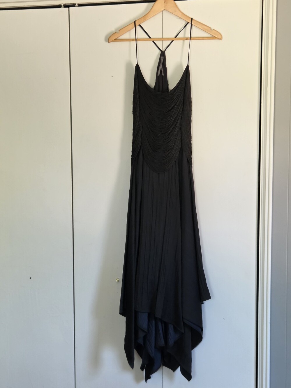 Anthropologie Black Asymmetrical Handkerchief-Hem Slip Dress - Picture 3 of 7